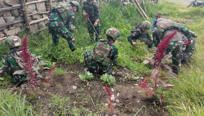 Ciptakan Ketahanan Pangan Satgas Pamtas Kewilayahan Motuliato Tanam Sayur di Sekitar Pos