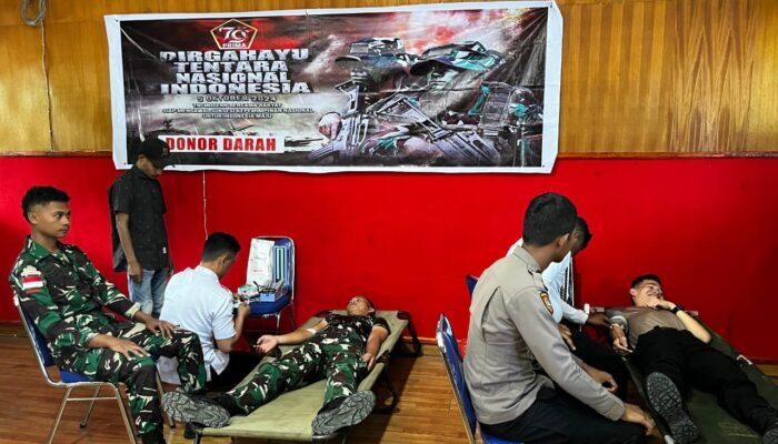 Satgas Pamtas Kewilayahan Yonif 715/Motuliato Gelar Donor Darah Jelang HUT ke-79 TNI